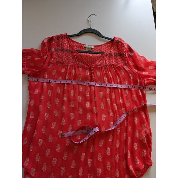 Lucky Brand Top Blouse Floral Sheer Boho Spring Summer Orange Red Size M - Picture 9 of 10